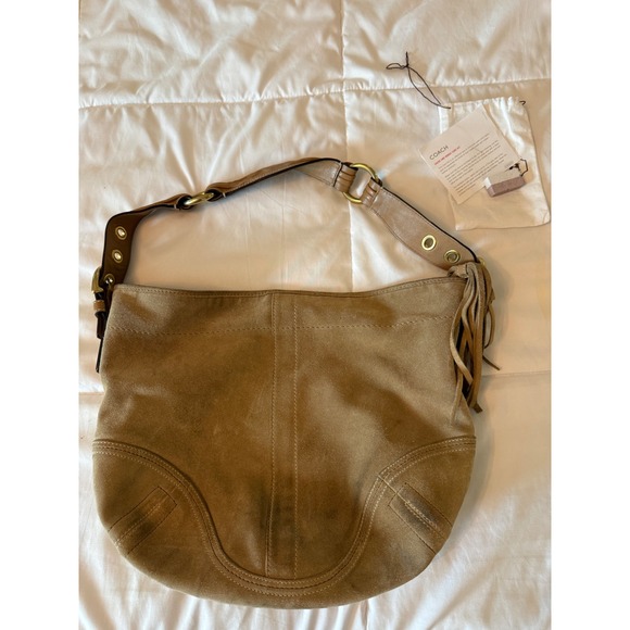 Coach Handbags - Coach Ergo Hobo Bag Tan Suede Leather Trim Brass Hardware 8A16 Vintage Boho